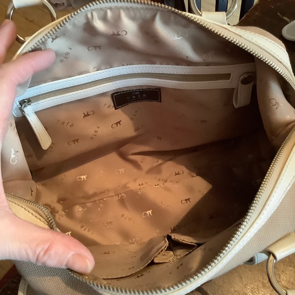 Beautiful Rafē Bag in a Tan Canvas with White Leather Trim. - Picture 11 of 16